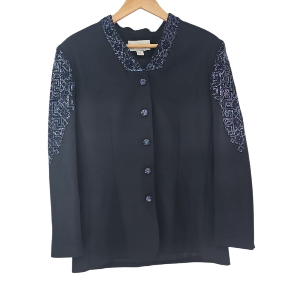 Vintage John Meyer Norwich Beaded Jacket Women 12 Navy Evening Occasion